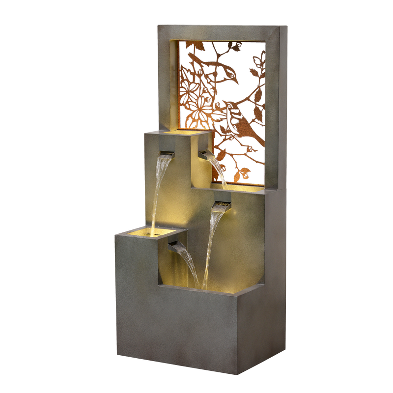79533-J - Metal Water Fountain with Bird Design and LED Lights - Outdoor Hi-Line Gift Ltd.