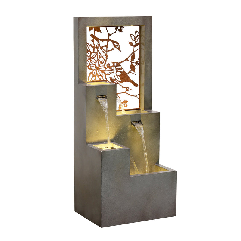 79533-J - Metal Water Fountain with Bird Design and LED Lights - Outdoor Hi-Line Gift Ltd.