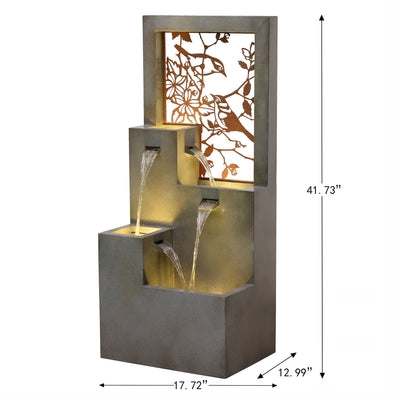 79533-J - Metal Water Fountain with Bird Design and LED Lights - Outdoor Hi-Line Gift Ltd.