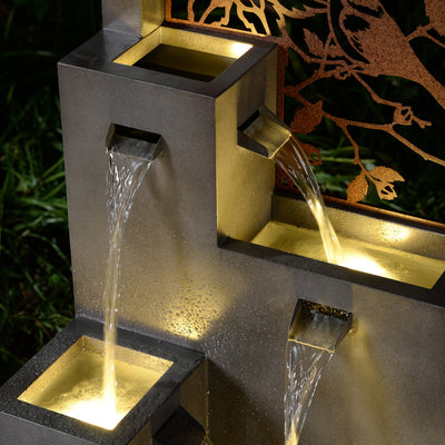 79533-J - Metal Water Fountain with Bird Design and LED Lights - Outdoor Hi-Line Gift Ltd.