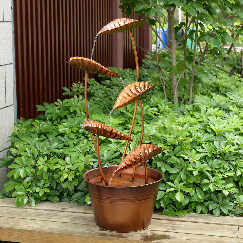 79533-M-BR - Zinc Metal Flower Fountain with Pump Hi-Line Gift Ltd.