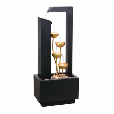79533-N-BK - Steel Cups Water Fountain in Matte Black & Gold - Outdoor Hi-Line Gift Ltd.