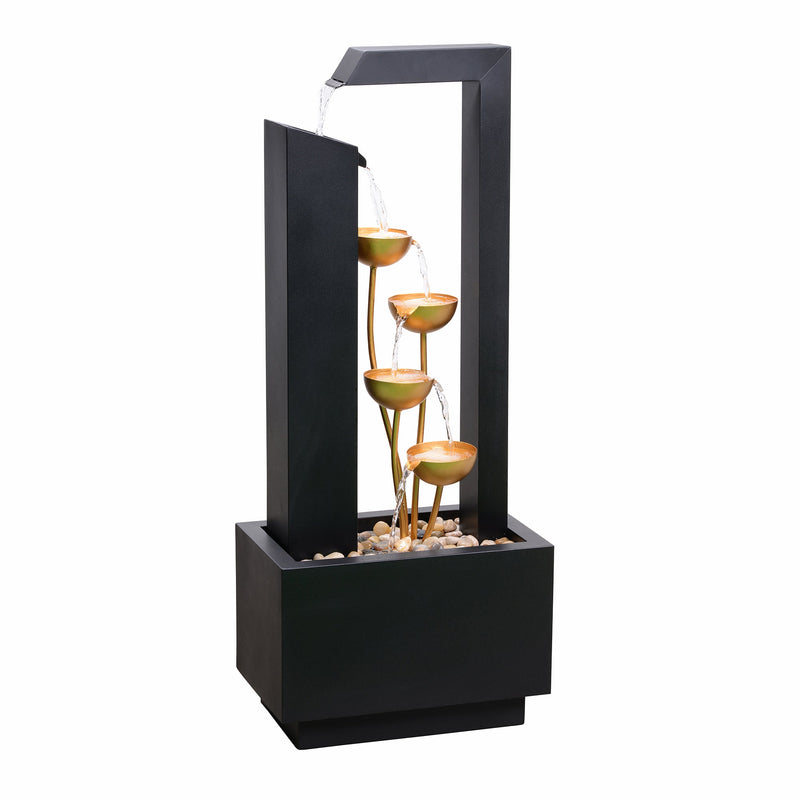 79533-N-BK - Steel Cups Water Fountain in Matte Black & Gold - Outdoor Hi-Line Gift Ltd.