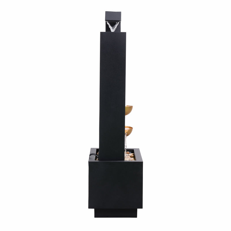 79533-N-BK - Steel Cups Water Fountain in Matte Black & Gold - Outdoor Hi-Line Gift Ltd.