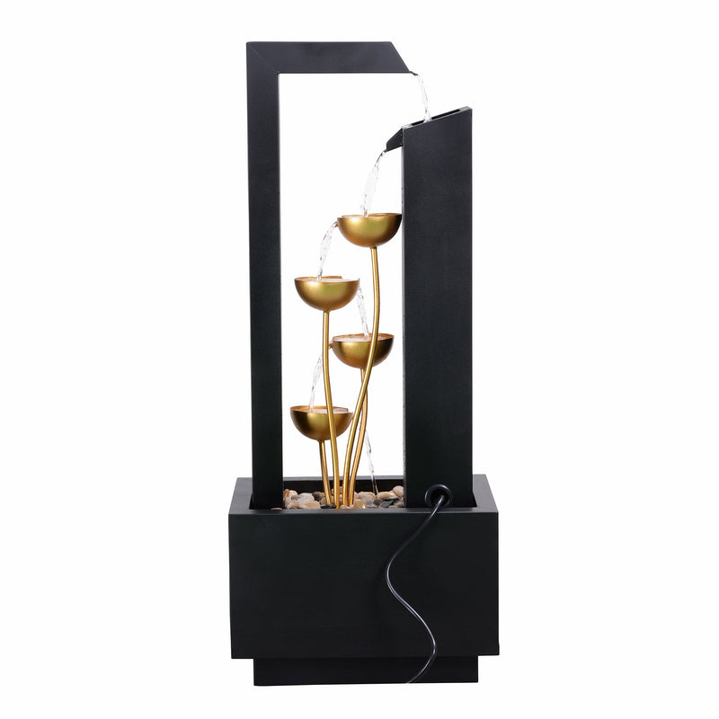79533-N-BK - Steel Cups Water Fountain in Matte Black & Gold - Outdoor Hi-Line Gift Ltd.