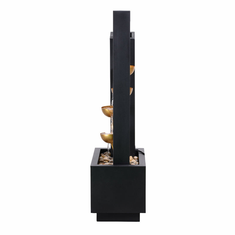 79533-N-BK - Steel Cups Water Fountain in Matte Black & Gold - Outdoor Hi-Line Gift Ltd.