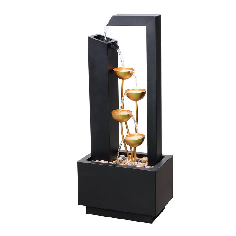 79533-N-BK - Steel Cups Water Fountain in Matte Black & Gold - Outdoor Hi-Line Gift Ltd.