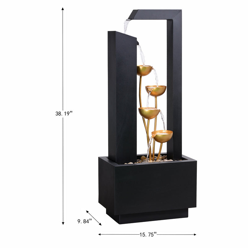 79533-N-BK - Steel Cups Water Fountain in Matte Black & Gold - Outdoor Hi-Line Gift Ltd.