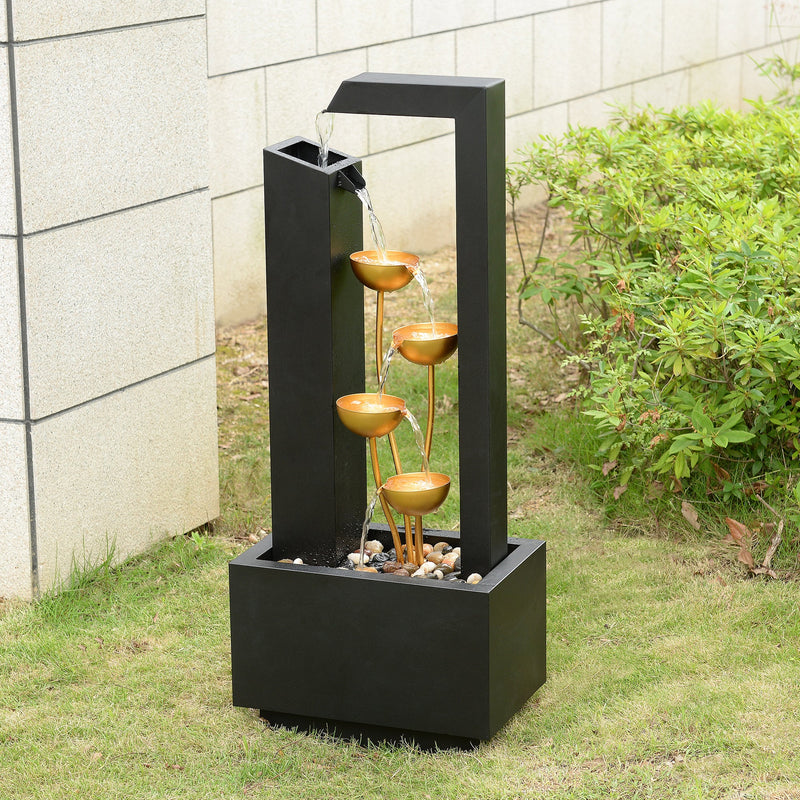 79533-N-BK - Steel Cups Water Fountain in Matte Black & Gold - Outdoor Hi-Line Gift Ltd.