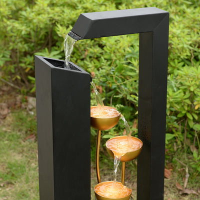 79533-N-BK - Steel Cups Water Fountain in Matte Black & Gold - Outdoor Hi-Line Gift Ltd.