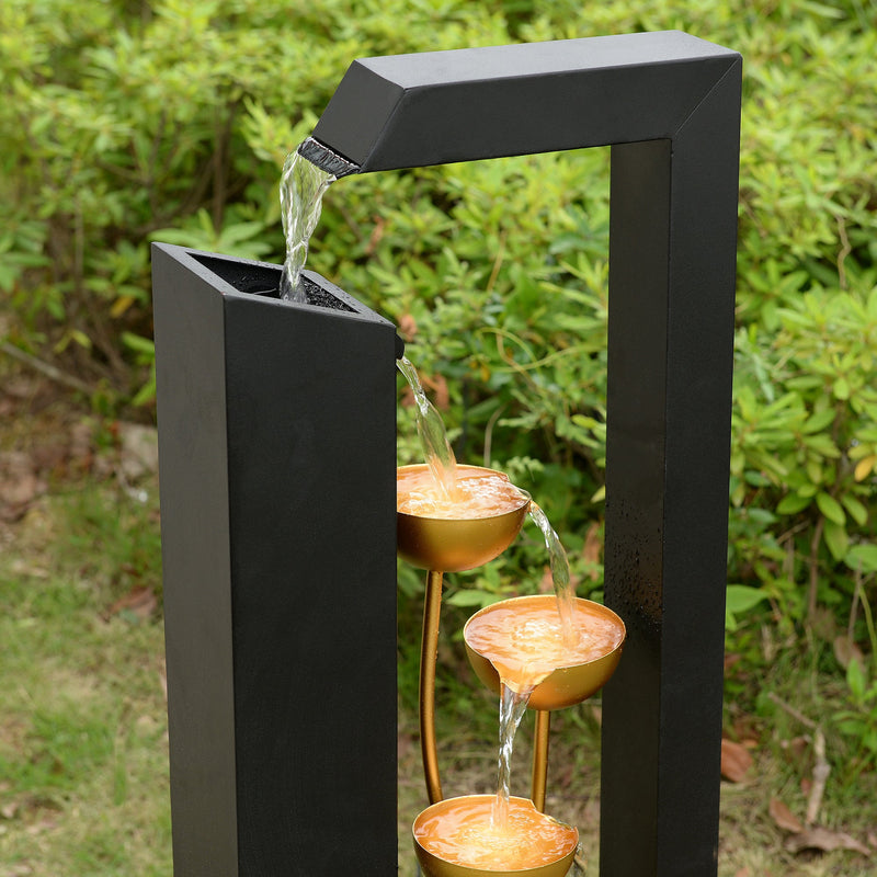 79533-N-BK - Steel Cups Water Fountain in Matte Black & Gold - Outdoor Hi-Line Gift Ltd.