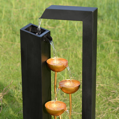 79533-N-BK - Steel Cups Water Fountain in Matte Black & Gold - Outdoor Hi-Line Gift Ltd.