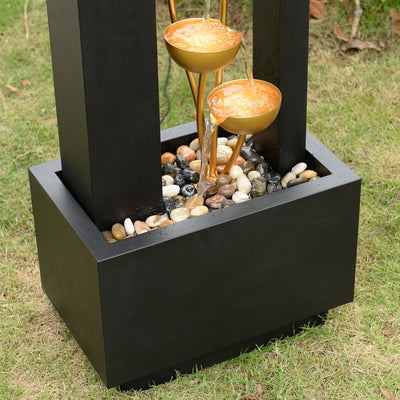 79533-N-BK - Steel Cups Water Fountain in Matte Black & Gold - Outdoor Hi-Line Gift Ltd.
