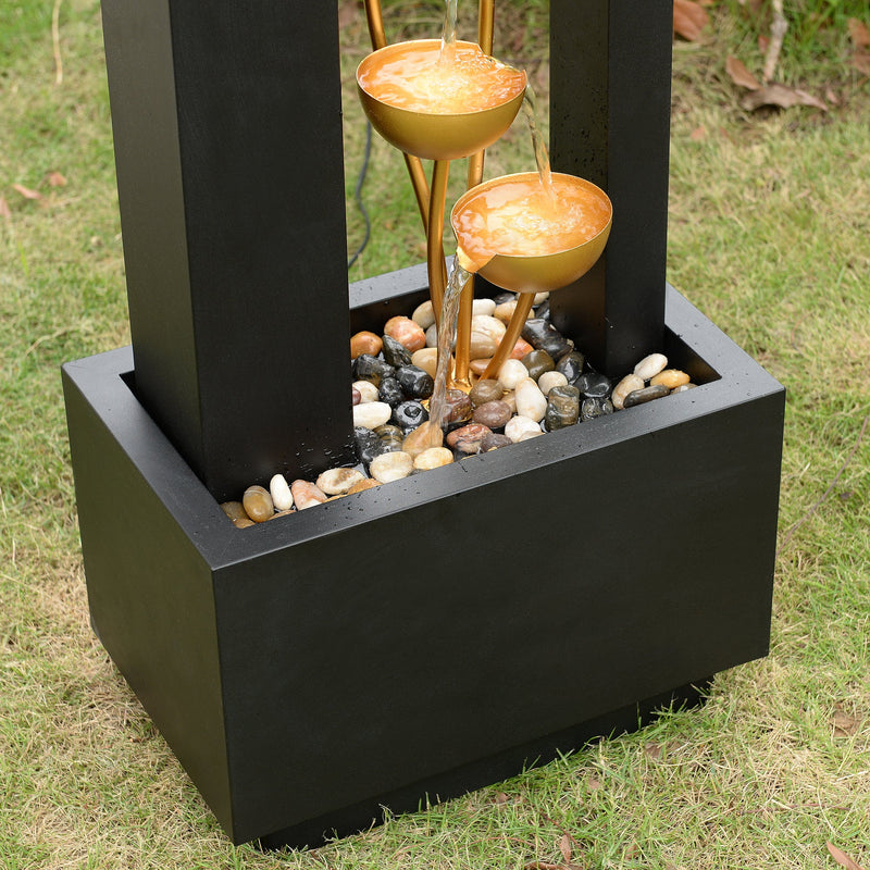 79533-N-BK - Steel Cups Water Fountain in Matte Black & Gold - Outdoor Hi-Line Gift Ltd.