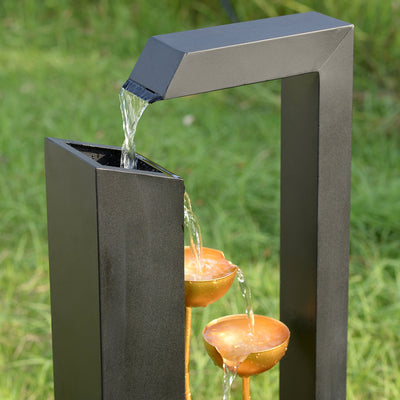 79533-N-BK - Steel Cups Water Fountain in Matte Black & Gold - Outdoor Hi-Line Gift Ltd.