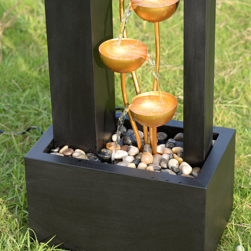 79533-N-BK - Steel Cups Water Fountain in Matte Black & Gold - Outdoor Hi-Line Gift Ltd.