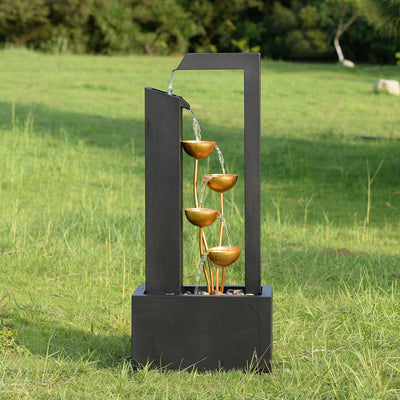 79533-N-BK - Steel Cups Water Fountain in Matte Black & Gold - Outdoor Hi-Line Gift Ltd.