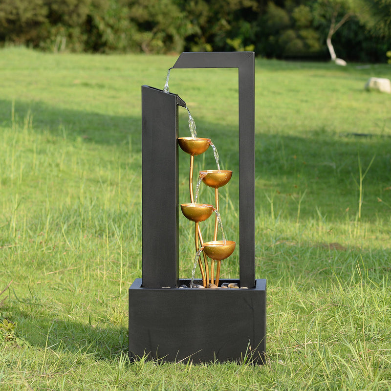 79533-N-BK - Steel Cups Water Fountain in Matte Black & Gold - Outdoor Hi-Line Gift Ltd.