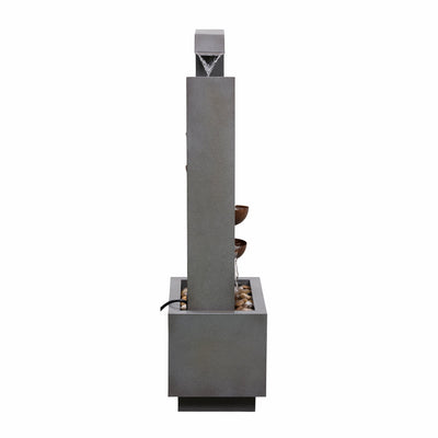 79533-N-GY - Steel Cups Fountain with Pump and River Stones - Outdoor Hi-Line Gift Ltd.