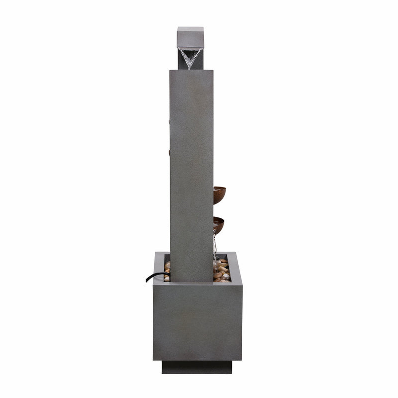 79533-N-GY - Steel Cups Fountain with Pump and River Stones - Outdoor Hi-Line Gift Ltd.