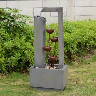 79533-N-GY - Steel Cups Fountain with Pump and River Stones - Outdoor Hi-Line Gift Ltd.