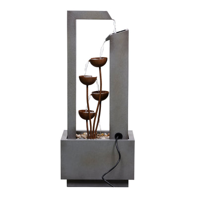 79533-N-GY - Steel Cups Fountain with Pump and River Stones - Outdoor Hi-Line Gift Ltd.