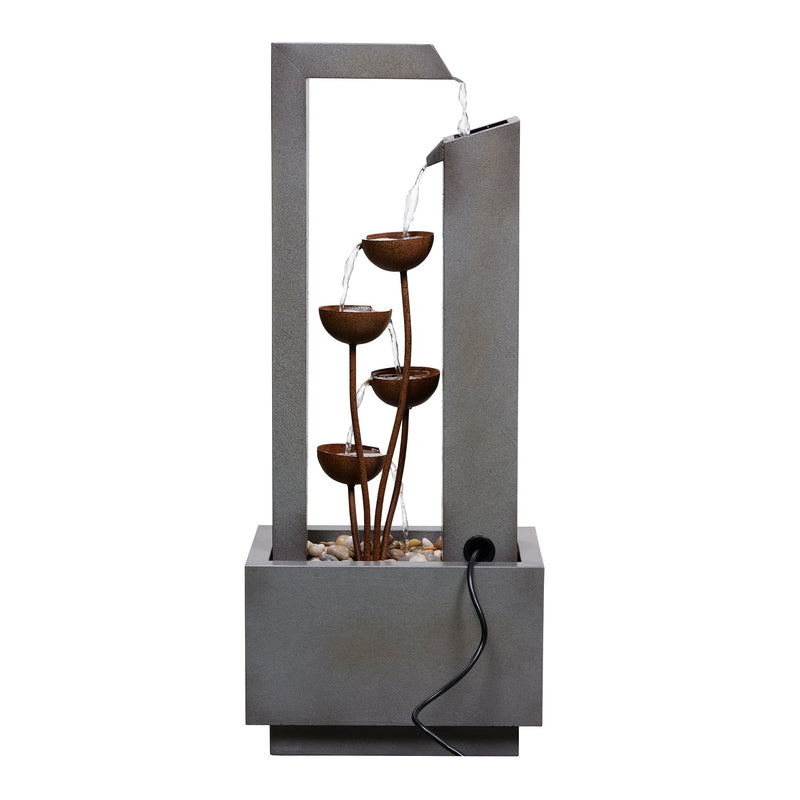 79533-N-GY - Steel Cups Fountain with Pump and River Stones - Outdoor Hi-Line Gift Ltd.