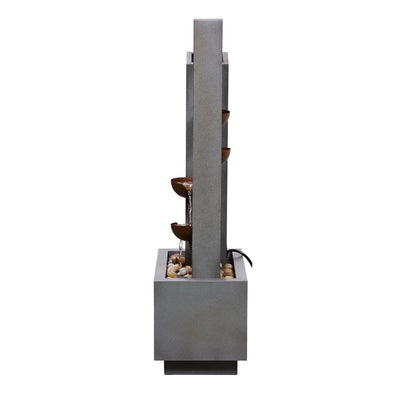 79533-N-GY - Steel Cups Fountain with Pump and River Stones - Outdoor Hi-Line Gift Ltd.