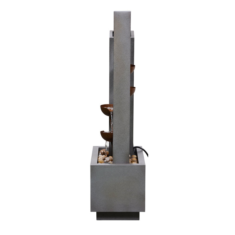 79533-N-GY - Steel Cups Fountain with Pump and River Stones - Outdoor Hi-Line Gift Ltd.