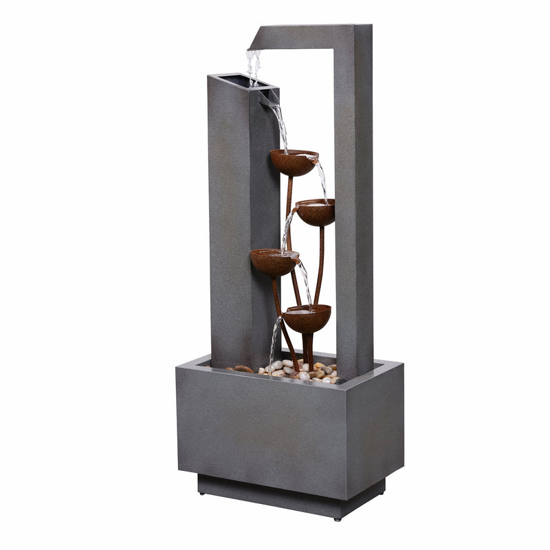 79533-N-GY - Steel Cups Fountain with Pump and River Stones - Outdoor Hi-Line Gift Ltd.