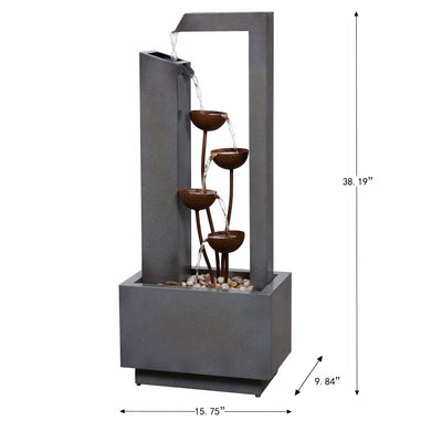 79533-N-GY - Steel Cups Fountain with Pump and River Stones - Outdoor Hi-Line Gift Ltd.