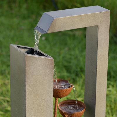 79533-N-GY - Steel Cups Fountain with Pump and River Stones - Outdoor Hi-Line Gift Ltd.