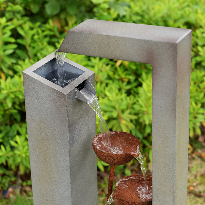 79533-N-GY - Steel Cups Fountain with Pump and River Stones - Outdoor Hi-Line Gift Ltd.