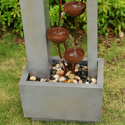 79533-N-GY - Steel Cups Fountain with Pump and River Stones - Outdoor Hi-Line Gift Ltd.