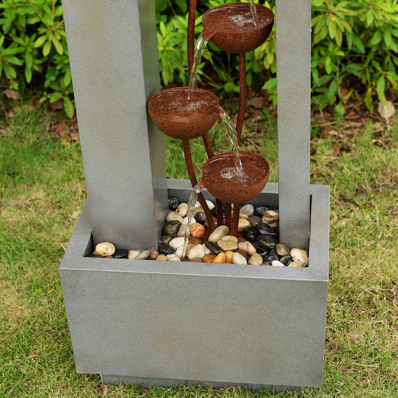79533-N-GY - Steel Cups Fountain with Pump and River Stones - Outdoor Hi-Line Gift Ltd.