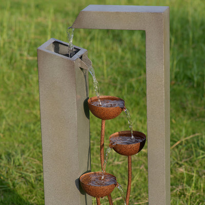 79533-N-GY - Steel Cups Fountain with Pump and River Stones - Outdoor Hi-Line Gift Ltd.