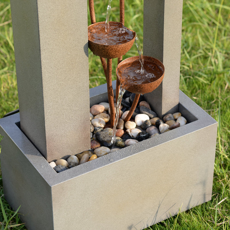 79533-N-GY - Steel Cups Fountain with Pump and River Stones - Outdoor Hi-Line Gift Ltd.