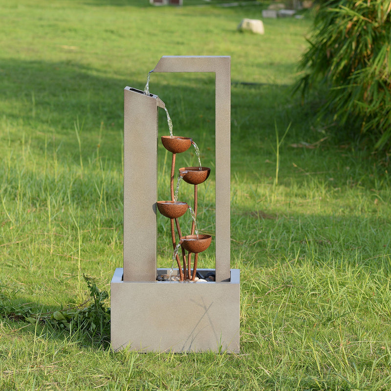 79533-N-GY - Steel Cups Fountain with Pump and River Stones - Outdoor Hi-Line Gift Ltd.