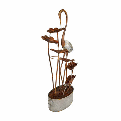 Metal Crane W/Leaves In Pail Fountain HI-LINE GIFT LTD.