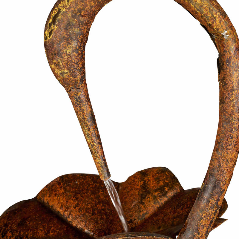 Metal Crane W/Leaves In Pail Fountain HI-LINE GIFT LTD.
