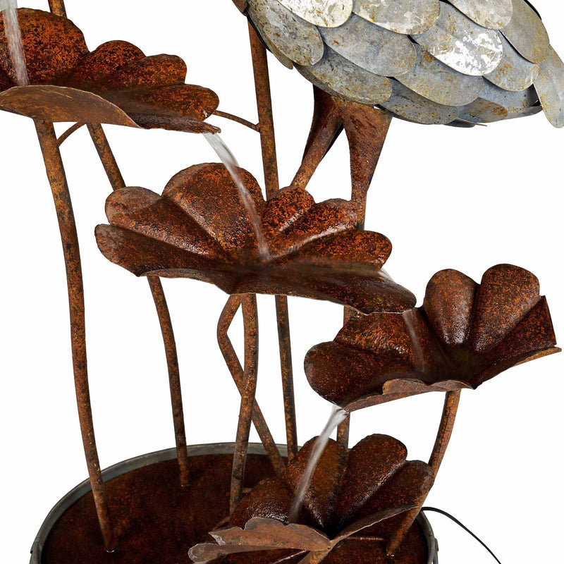Metal Crane W/Leaves In Pail Fountain HI-LINE GIFT LTD.