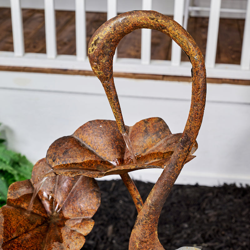 Metal Crane W/Leaves In Pail Fountain HI-LINE GIFT LTD.