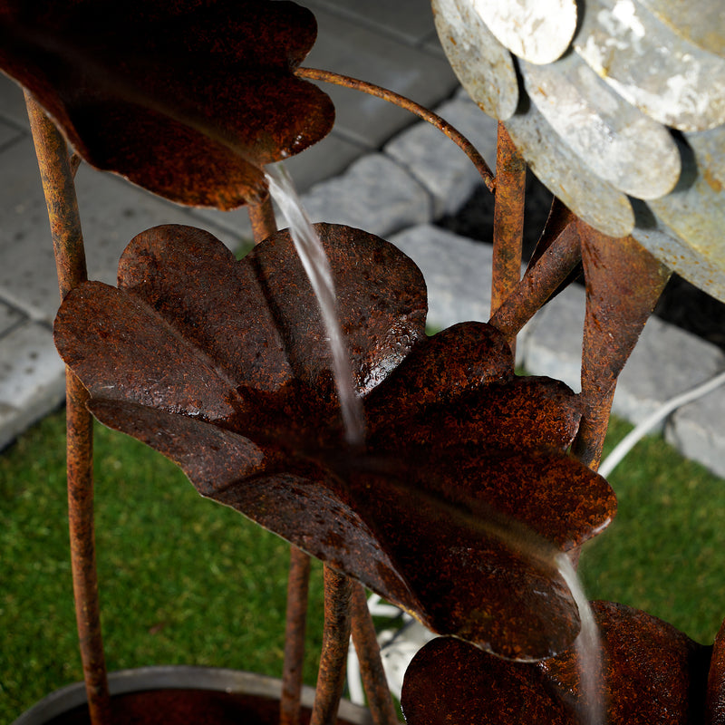Metal Crane W/Leaves In Pail Fountain HI-LINE GIFT LTD.
