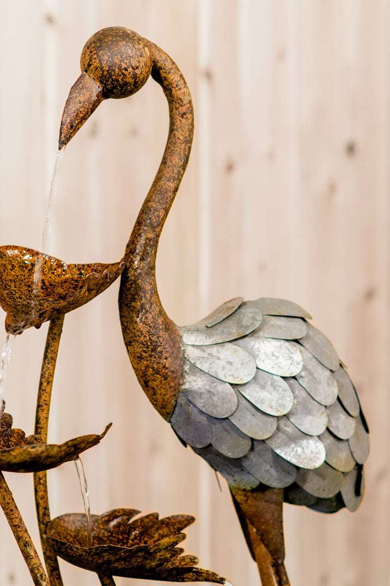 Metal Fountain- Flamingo With Leaves in Pail HI-LINE GIFT LTD.