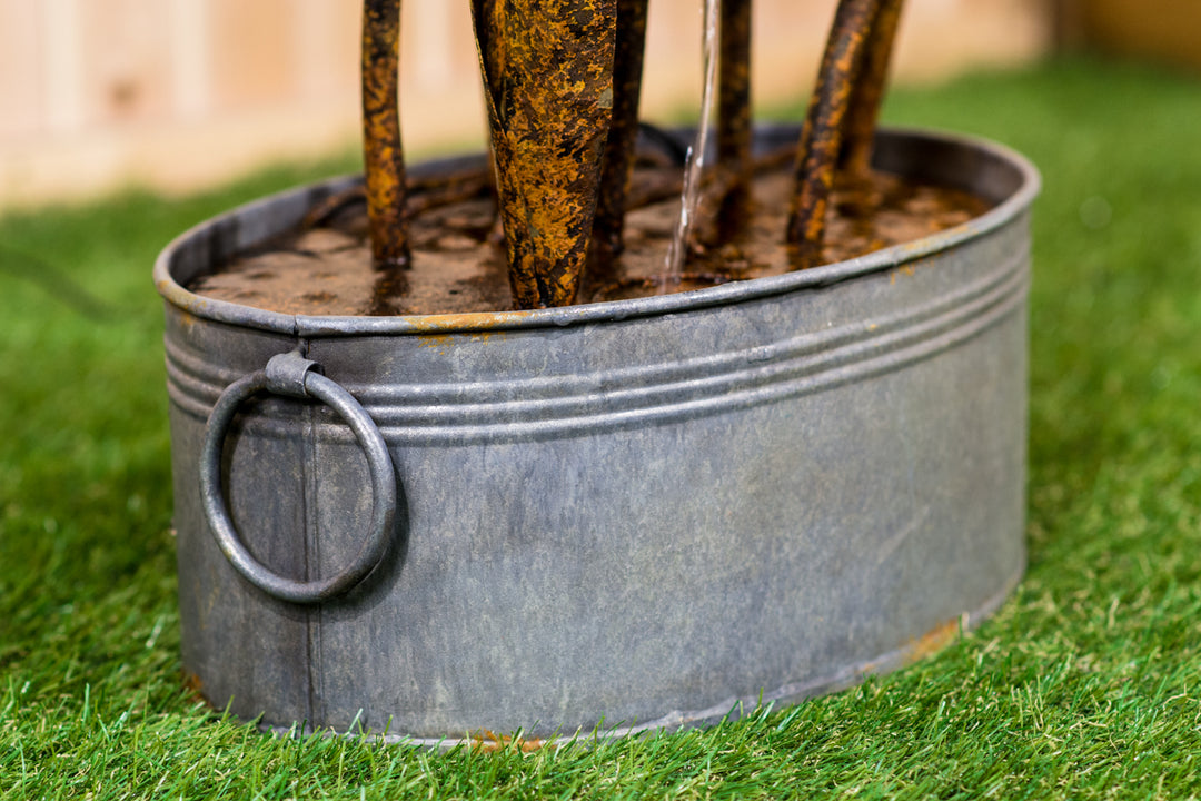 Metal Fountain- Flamingo With Leaves in Pail HI-LINE GIFT LTD.