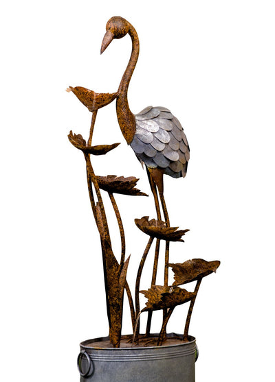 Metal Fountain- Flamingo With Leaves in Pail HI-LINE GIFT LTD.