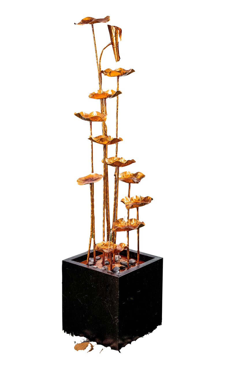 Fountain-Zinc Metal Golden Lotus Fountain HI-LINE GIFT LTD.