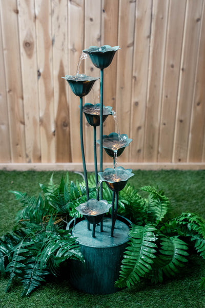 Metal Lily Flower Pouring Into Bucket Fountain HI-LINE GIFT LTD.