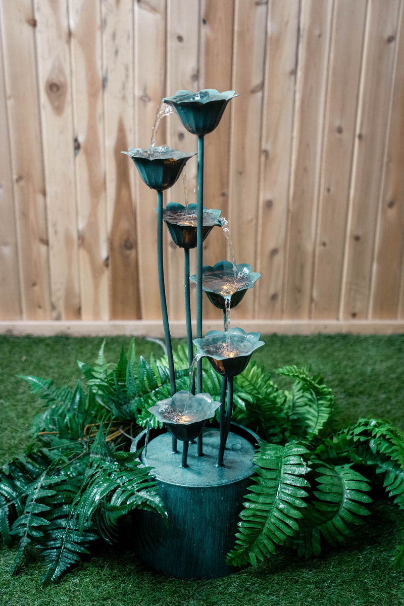 Metal Lily Flower Pouring Into Bucket Fountain HI-LINE GIFT LTD.
