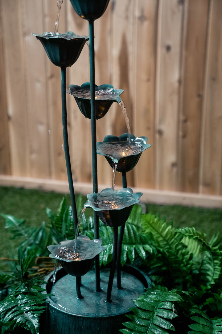 Metal Lily Flower Pouring Into Bucket Fountain HI-LINE GIFT LTD.
